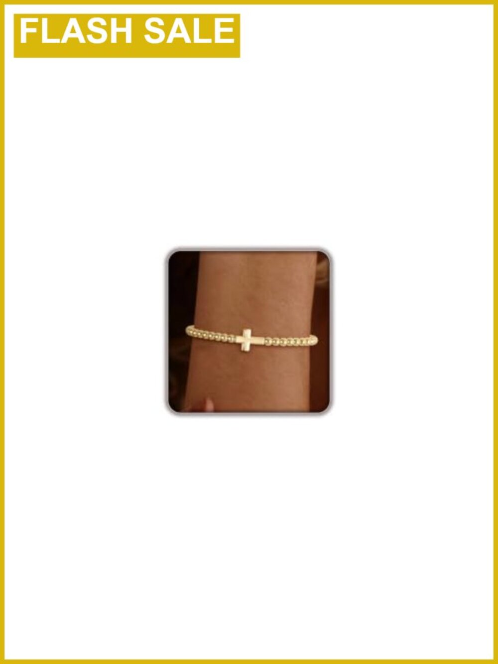 14K Gold Plated Beaded Stretch Bracelet Cross Charm Stackable